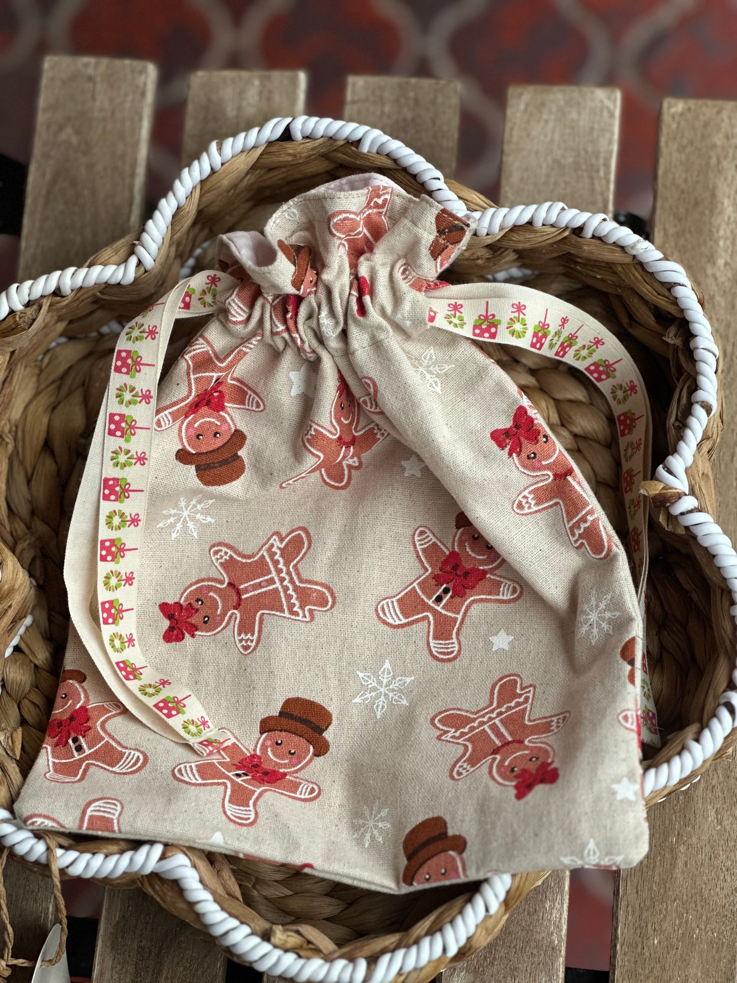 Gingie Christmas Xmas Drawstring Gift Pouch