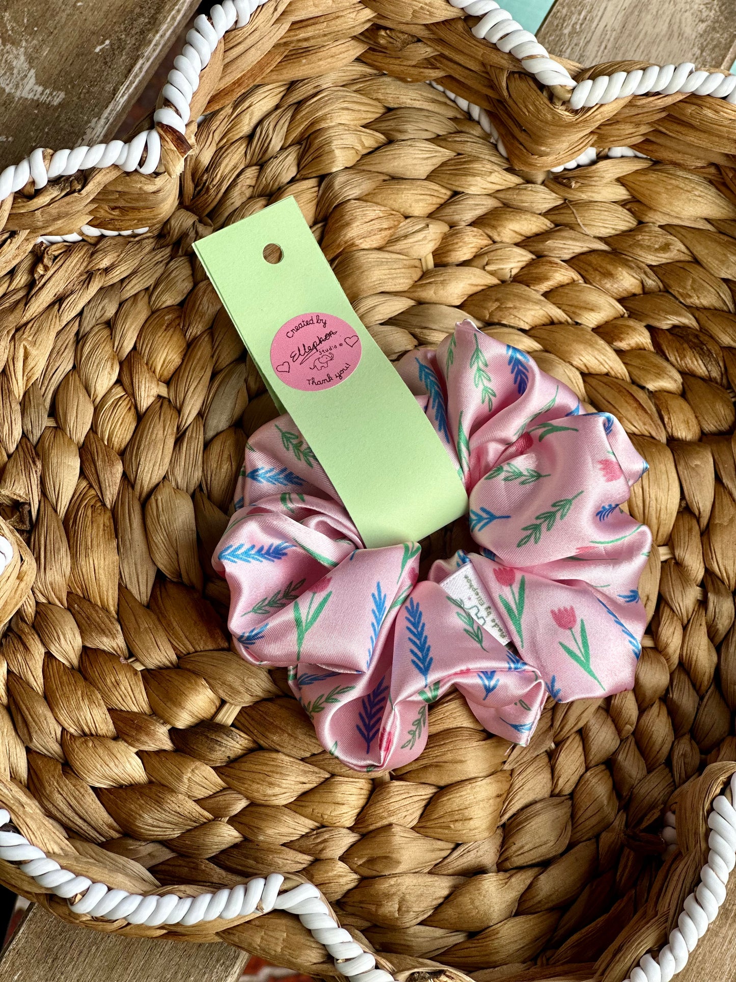 Pink Flower Hair Scrunchie