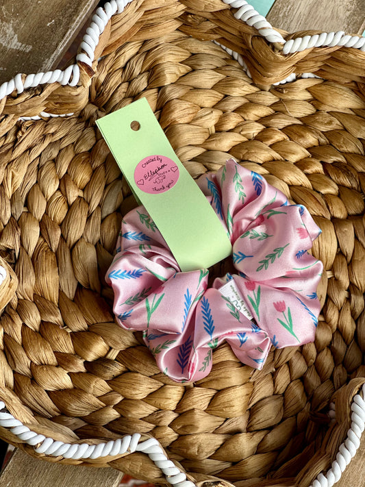 Pink Flower Hair Scrunchie
