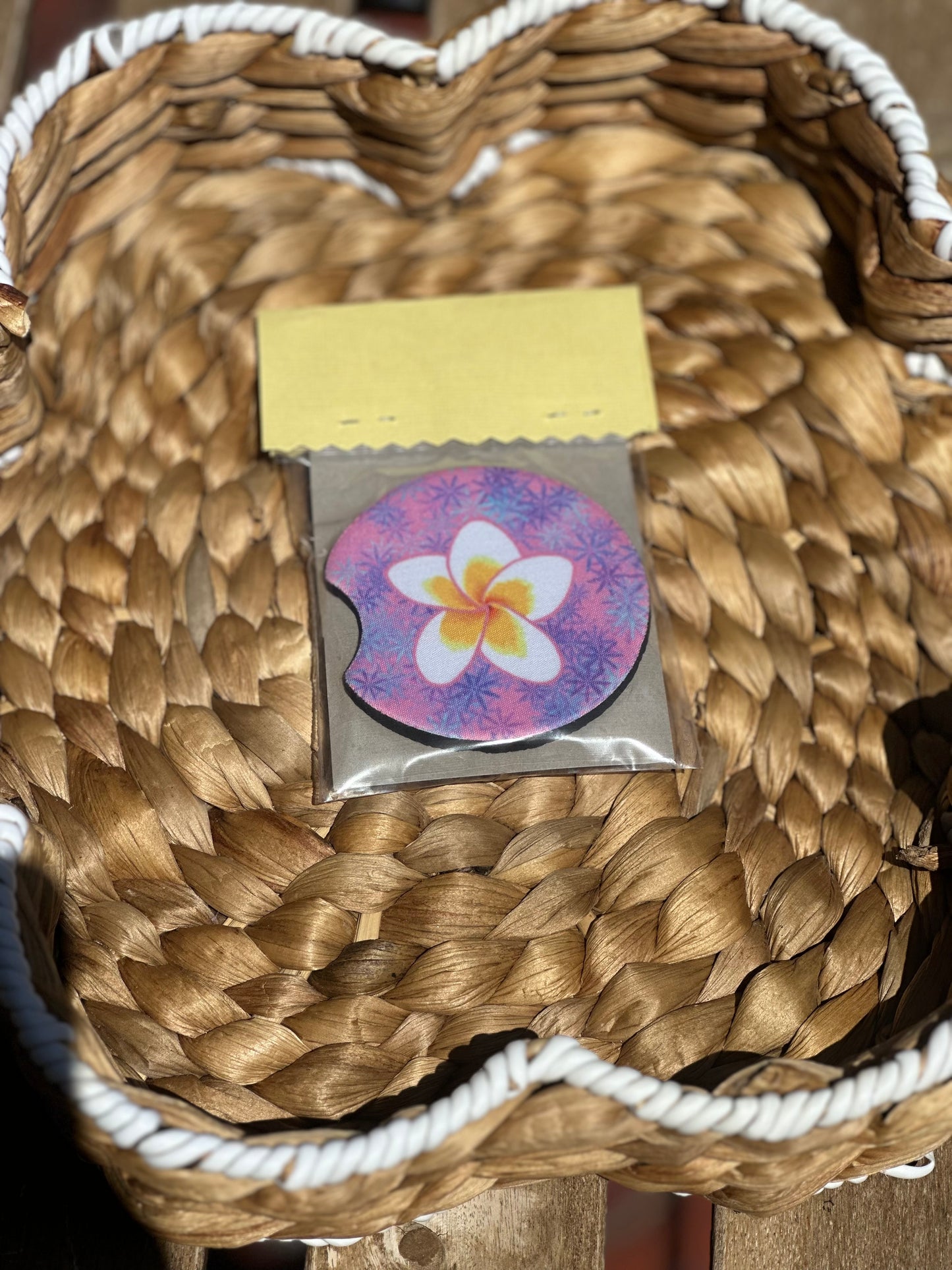 Frangipani Purple Car Coasters (Pack of 2)