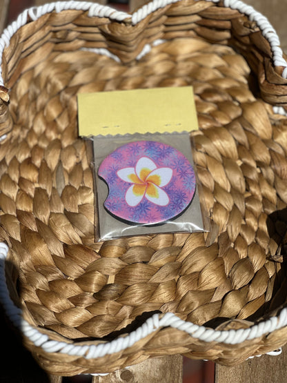 Frangipani Purple Car Coasters (Pack of 2)