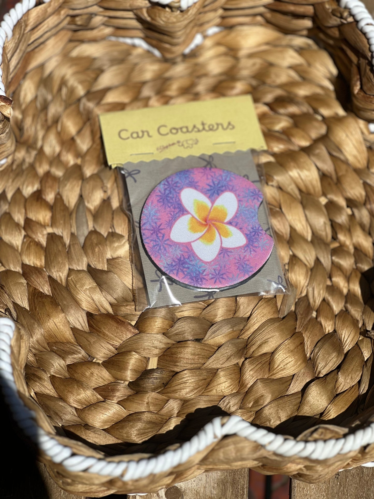 Frangipani Purple Car Coasters (Pack of 2)