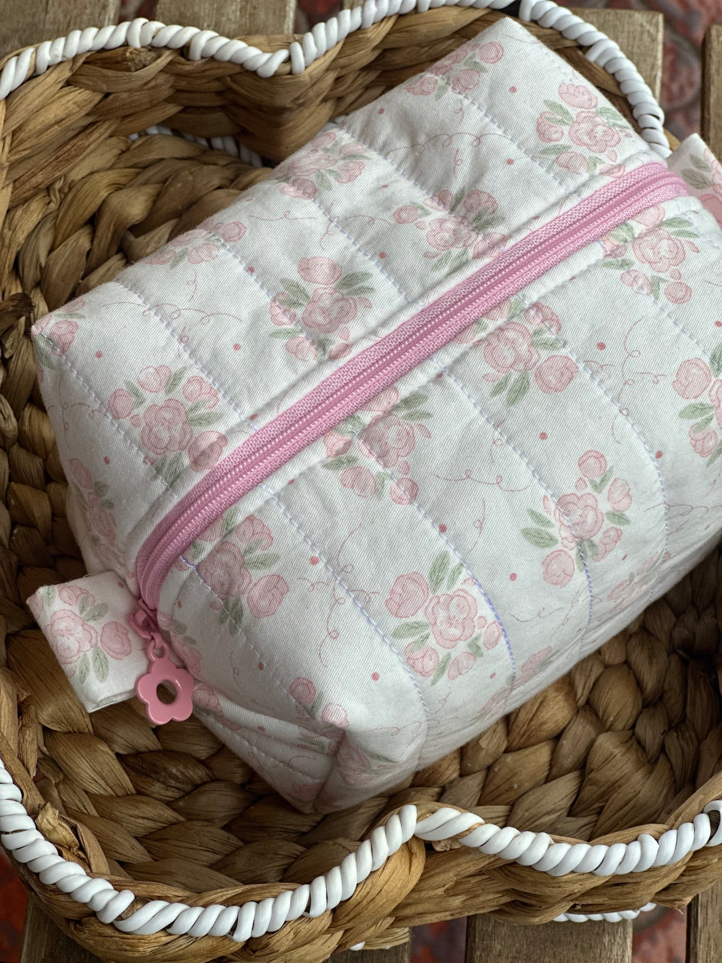 Pink Floral Cosmetic Pouch Medium