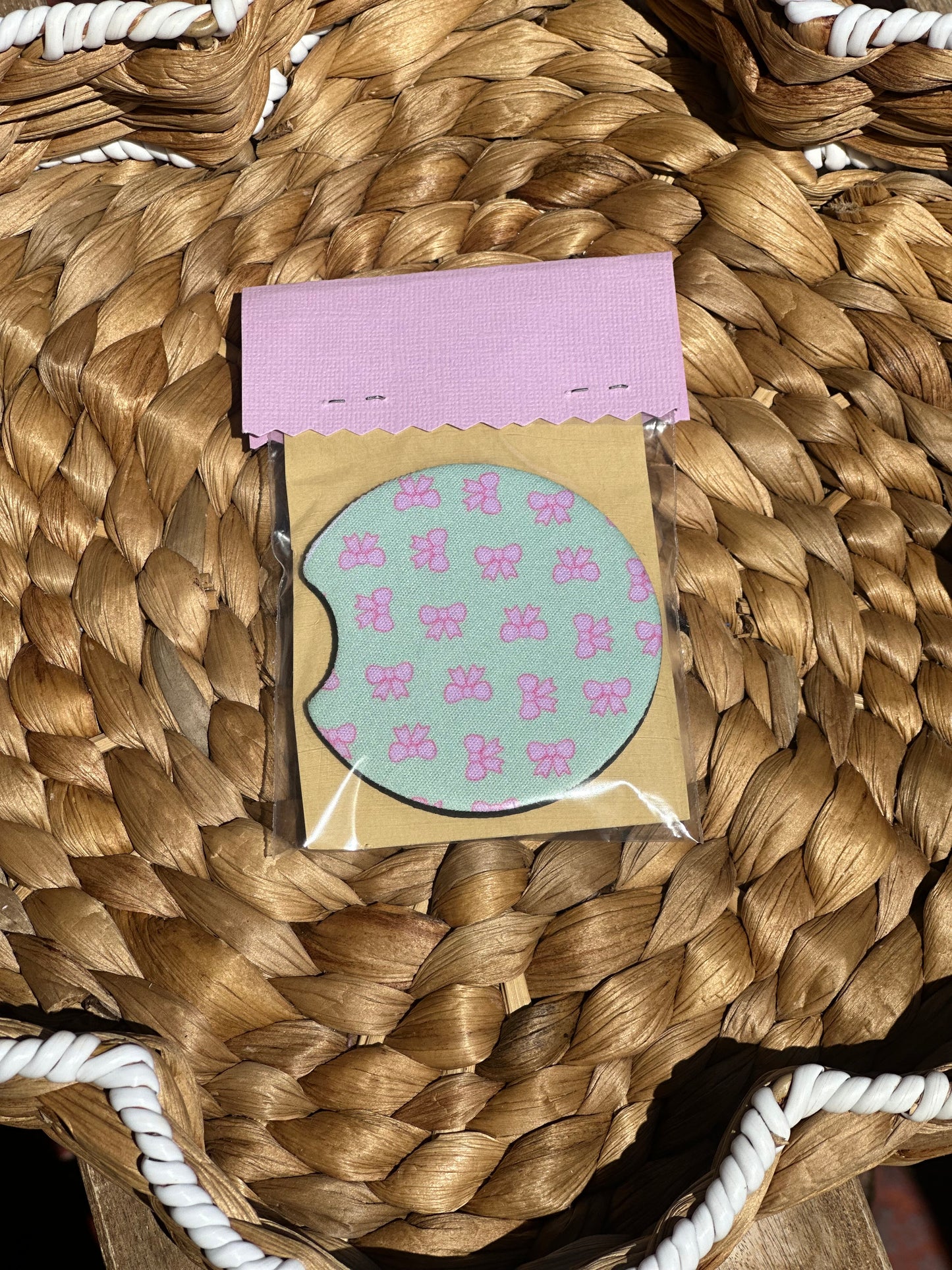 Mini Pink Ribbons Car Coasters (Pack of 2)