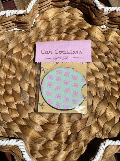 Mini Pink Ribbons Car Coasters (Pack of 2)